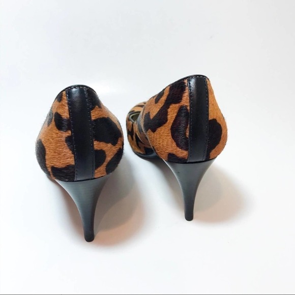 Talbots Brown Calf Hair Animal Print Leather Heels 6 - Picture 6 of 8